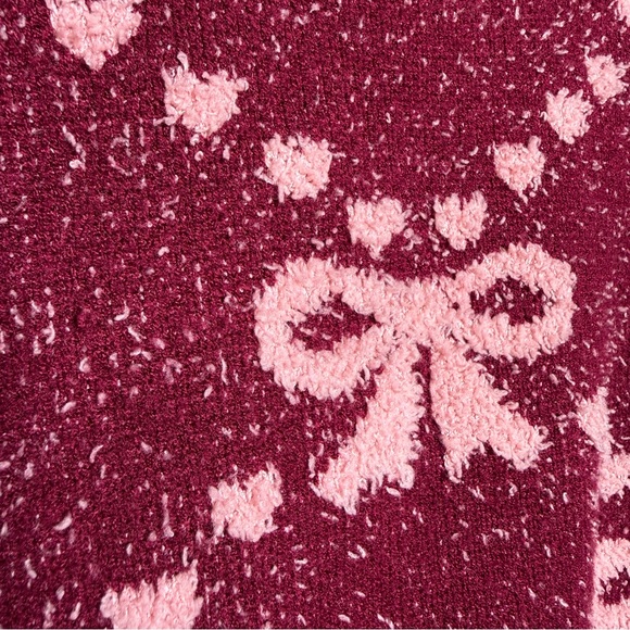 Altar'd State Women's Burgundy and Pink Bow Sweater Coquette Medium Cropped - Picture 3 of 7
